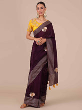 Wine Color Silk Saree with Stitched Blouse - House of Surya